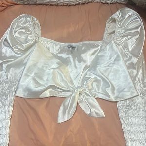 White ruffled crop shirt